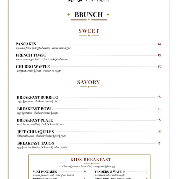 Jefe's Brunch food menu - sweet and savory